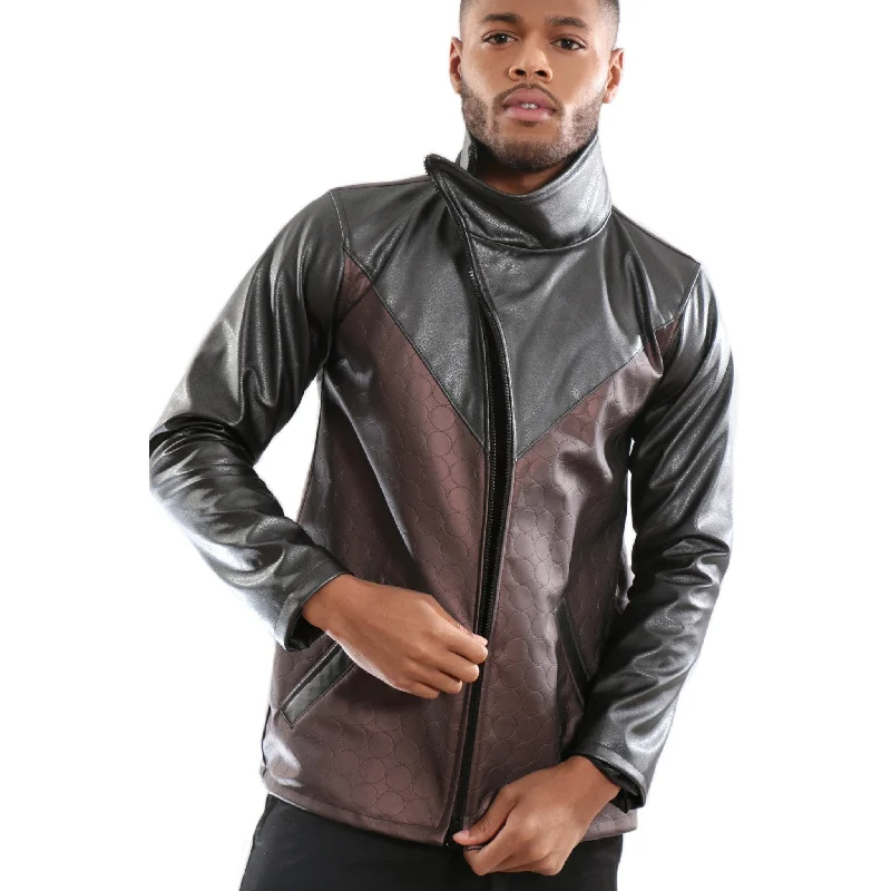 Brown Synthetic leather Jacket with textureStatement Jackets