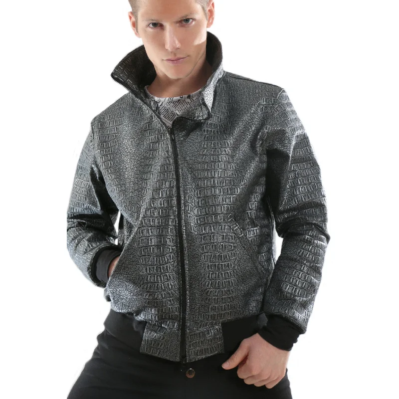 Gray Authentic leather Bomber JacketCultural Jackets