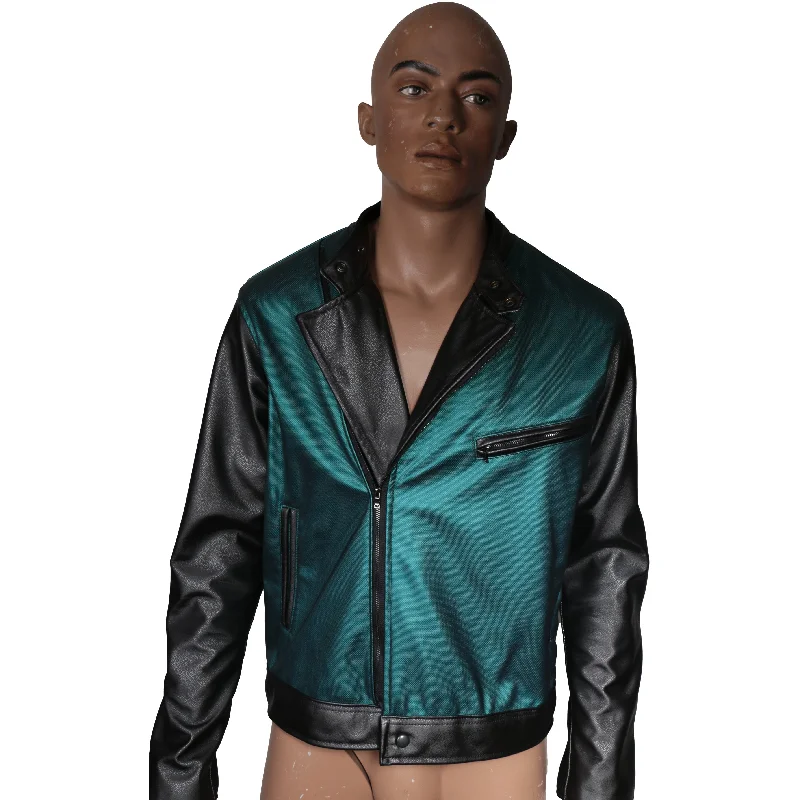 Green and black Synthetic leather JacketOutdoor Jackets