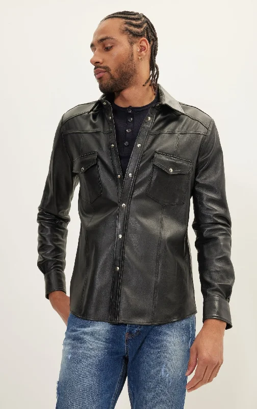 Genuine Lambskin Leather Shirt - BlackGlitter Jackets