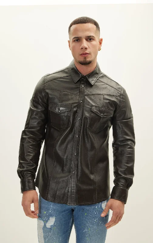 Genuine Lambskin Leather Shirt - Dark BrownWinter Jackets