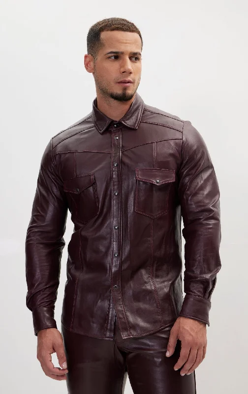 Genuine Lambskin Leather Shirt - WineRain Jackets