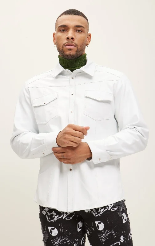 Genuine Lambskin Leather Shirt - WhiteQuilted Jackets