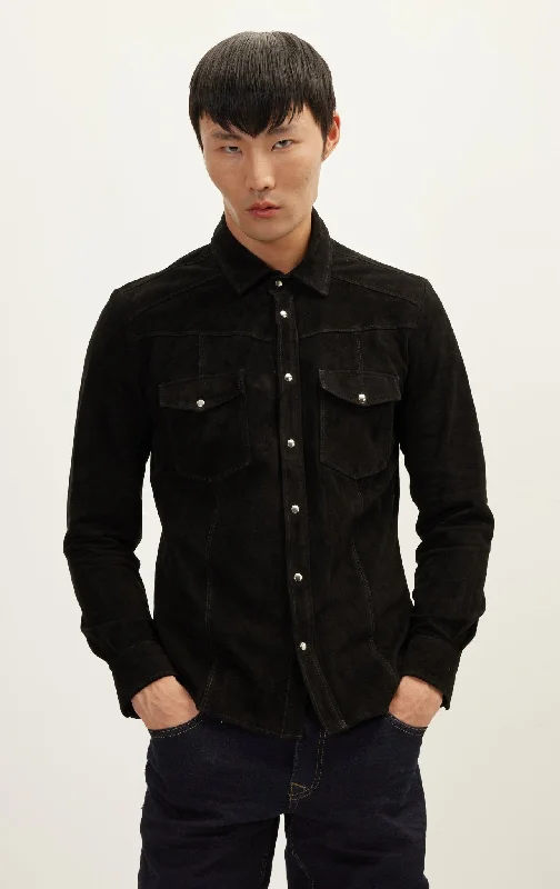 Suede Leather Shirt - BlackLounge Jackets