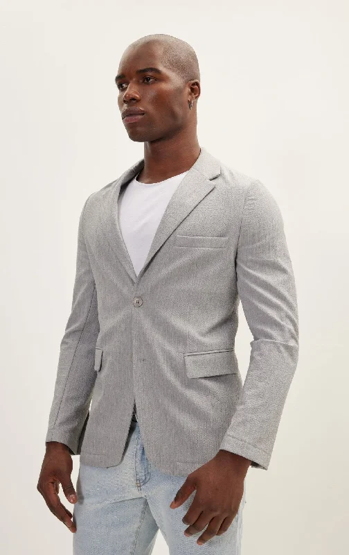 Waffle Stretch Beach Day Notch Lapel Jacket - GreyCanvas Jackets