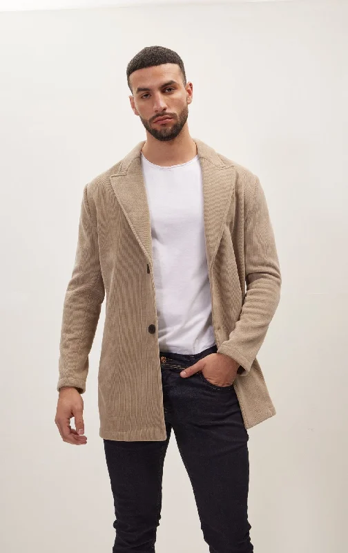 Relaxed Corduroy Button Closure Jacket - BeigeMilitary Jackets