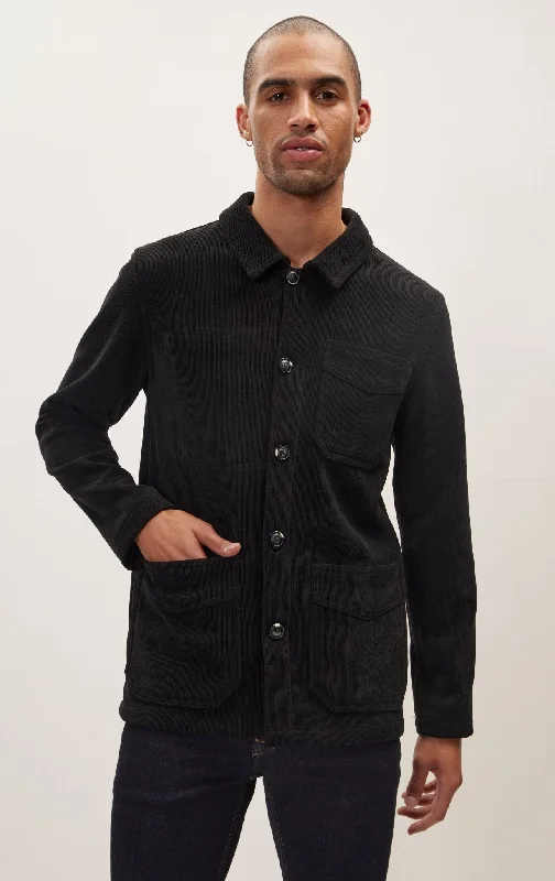 Relaxed Corduroy Button Closure Jacket - BlackCollaborative Jackets