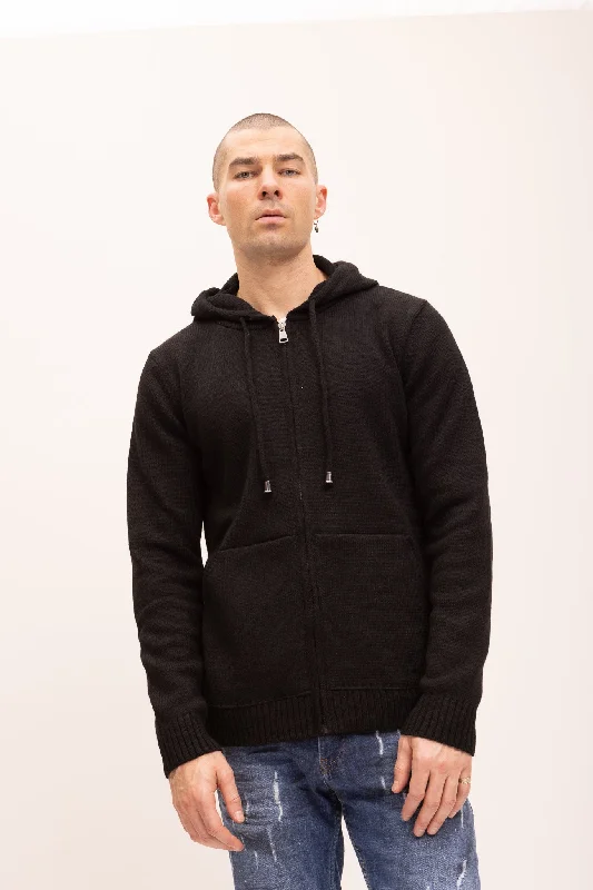 Knitted Zipper Hoodie - BlackBranded Jackets