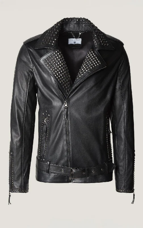 Studded Lambskin Leather Jacket - Black FalconStudded Jackets