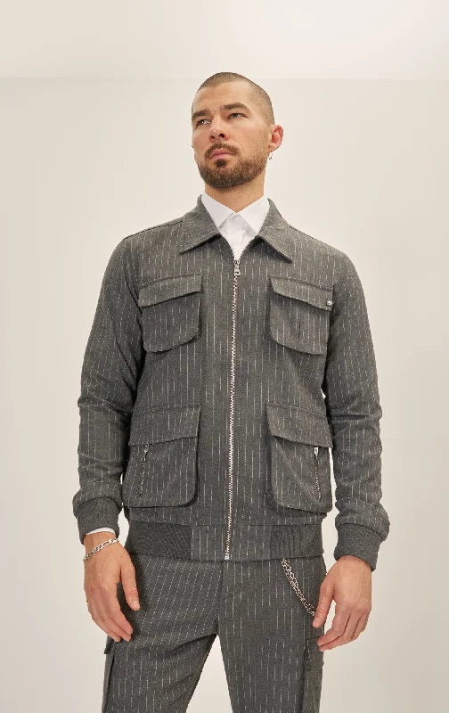 Pinstriped Cargo Jacket - Anthracite WhiteMotorcycle Jackets