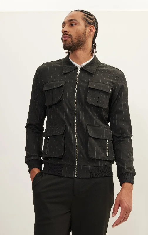 Pinstriped Cargo Jacket - Black AnthraciteSherpa Jackets