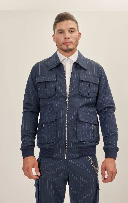 Pinstriped Cargo Jacket - Navy WhiteLounge Jackets