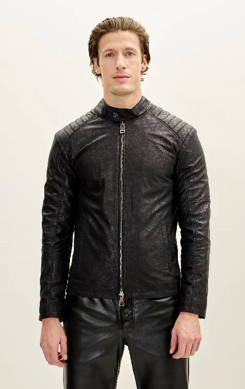 Men's Vegan Leather Rider Motto Jacket - BlackQuilted Jackets