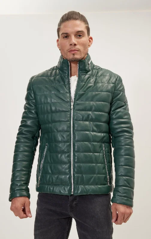 Lambskin Leather Puffer Jacket - GreenHunting Jackets