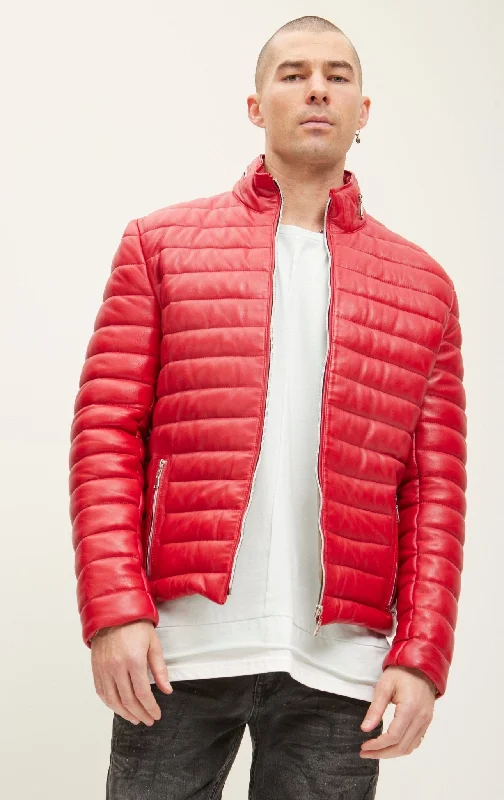 Lambskin Leather Puffer Jacket - RedFormal Jackets