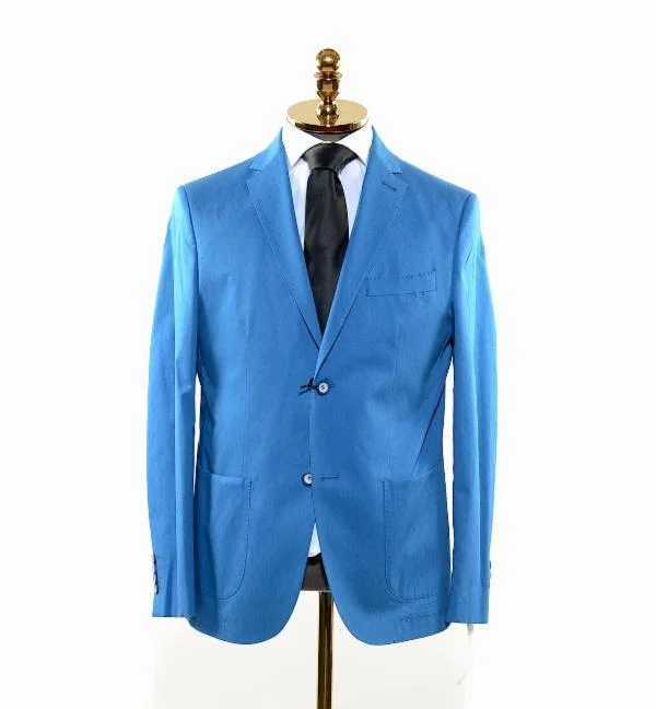 NOTCH LAPEL SLIM FIT COTTON JACKET - BLUETrack Jackets