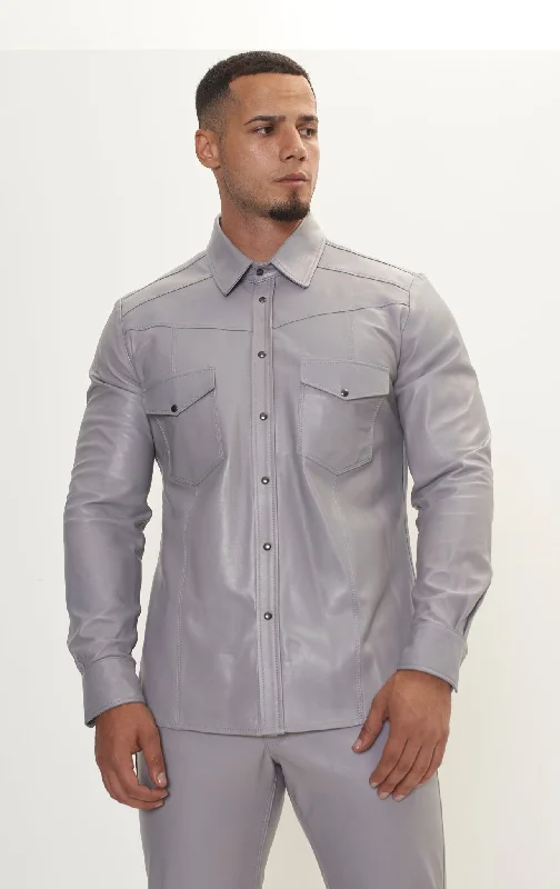 Genuine Lambskin Leather Shirt - GreyLayered Jackets