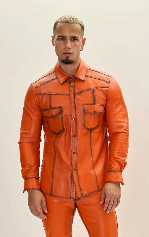 Genuine Lambskin Leather Shirt - Orange TintMotorcycle Jackets