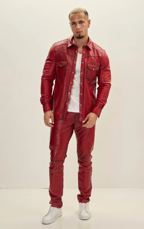 Genuine Lambskin Leather Shirt - Red TintStreetwear Jackets