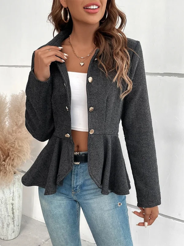 Lapel Jacquard Ruffle Double Breasted JacketsLayered Jackets