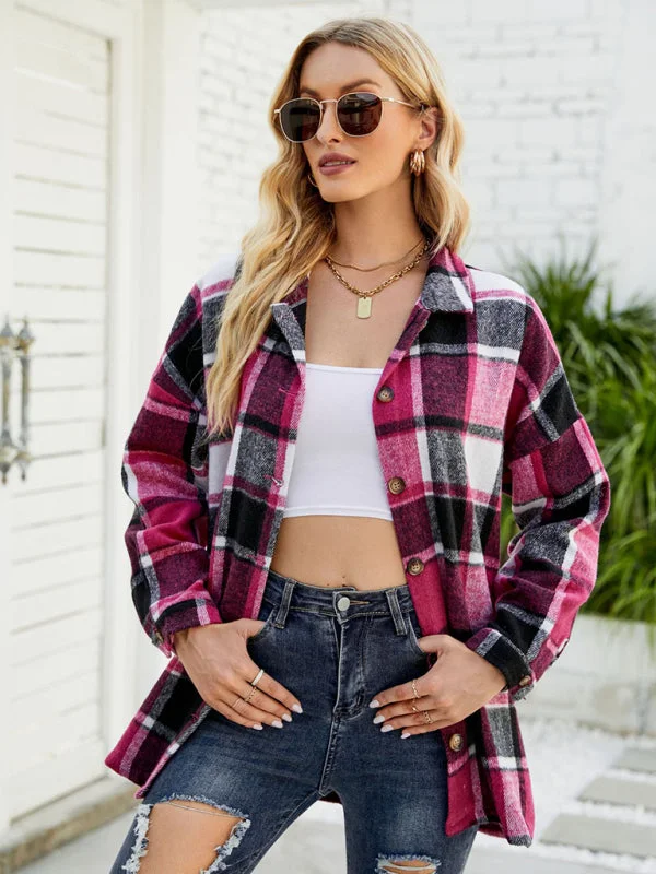 Long-sleeve lapel plaid shirt jacketCasual Jackets