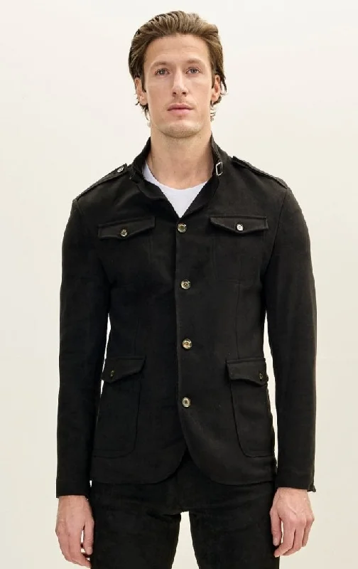 Men's Microsuede Lightweight Safari Jacket - BlackRibbed Cuff Jackets