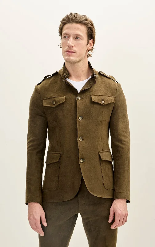 Men's Microsuede Lightweight Safari Jacket - KhakiHooded Jackets