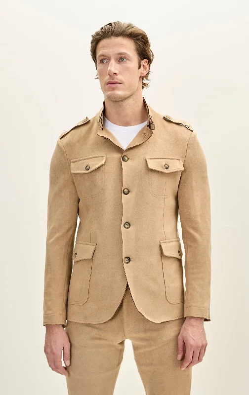 Men's Microsuede Lightweight Safari Jacket - StoneButton-Up Jackets