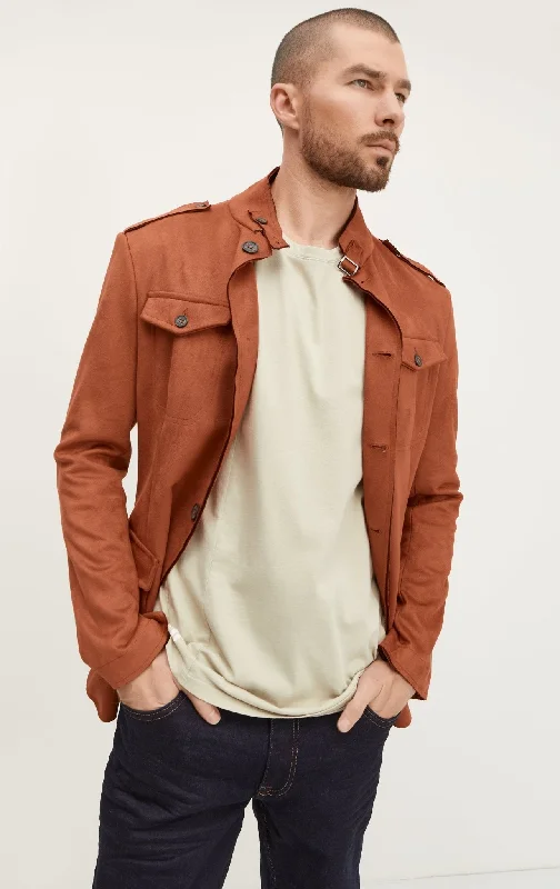 Men's Microsuede Lightweight Safari Jacket - Brick RedLeather-Paneled Jackets