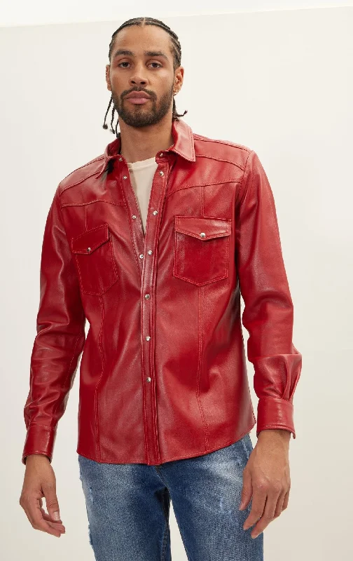 Genuine Lambskin Leather Shirt - RedFleece Jackets