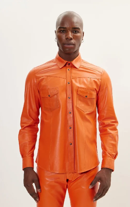 Genuine Lambskin Leather Shirt - OrangeRunning Jackets