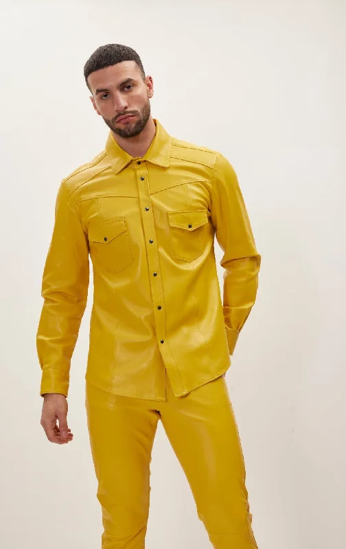 Genuine Lambskin Leather Shirt - YellowDown Jackets