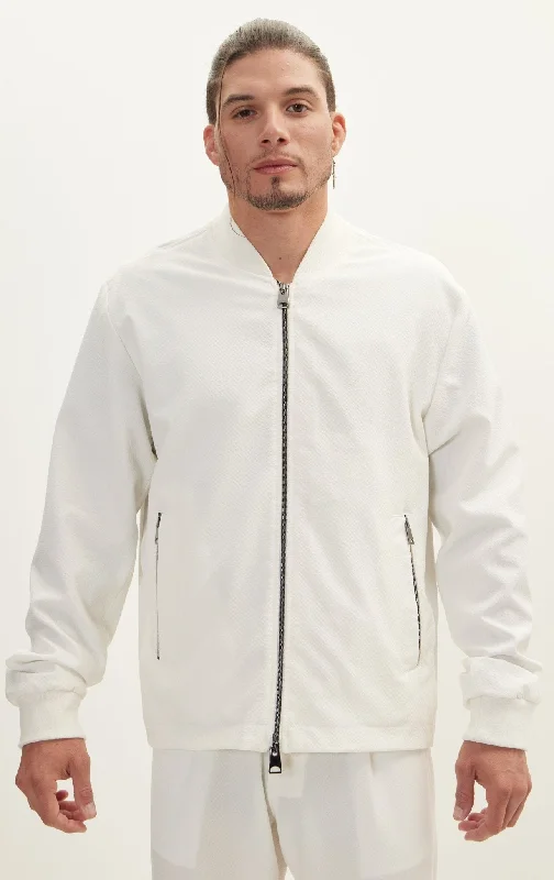 Waffle Stretch Beach Day Bomber Jacket - Off WhiteRain Jackets