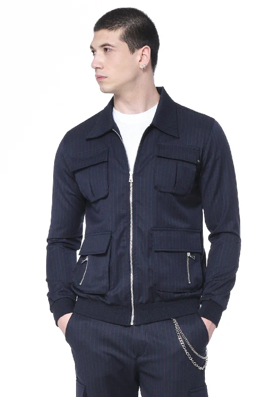 PINSTRIPED UTILITY BOMBER JACKET - NAVY REDCultural Jackets