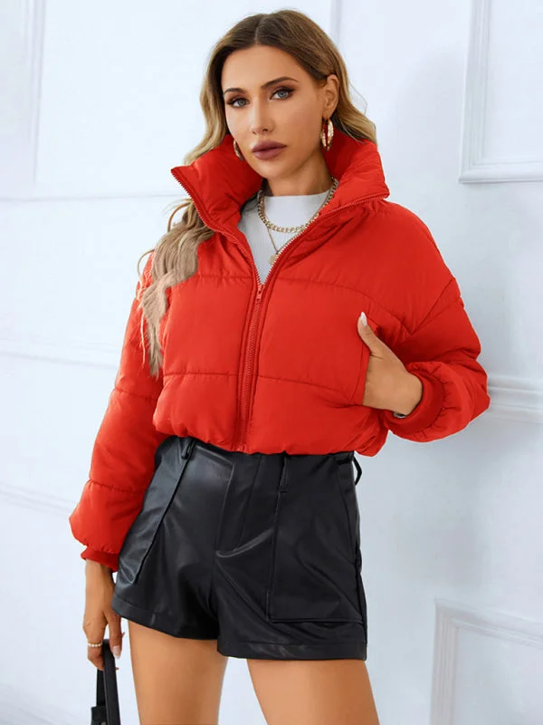 Women's warm stand collar zipper quilted jacketHooded Jackets