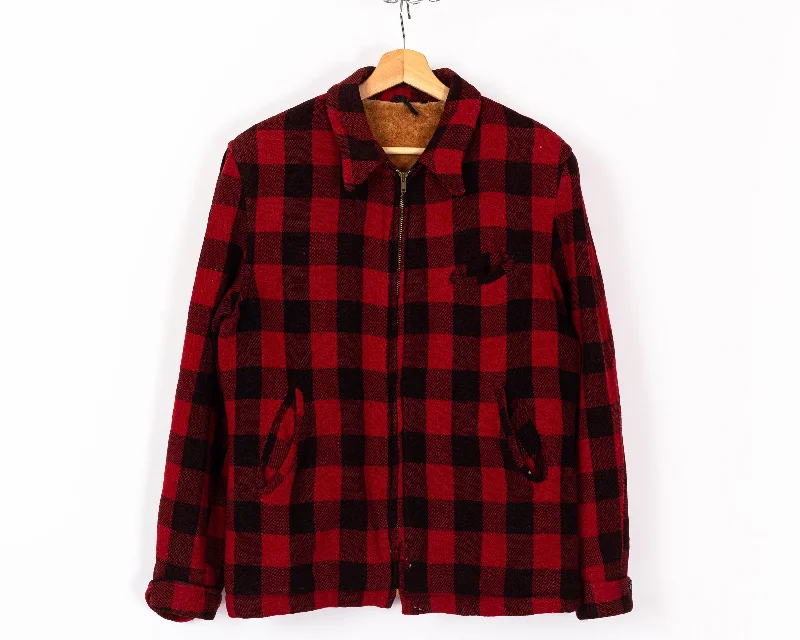 60s 70s Buffalo Plaid Distressed Wool Jacket - Men's Medium, Women's LargeHigh-Fashion Jackets