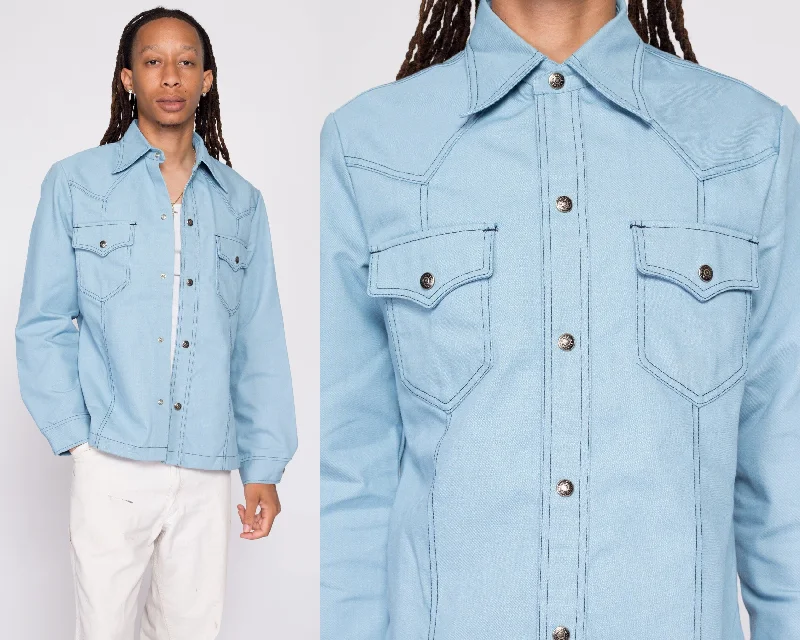 70s Light Blue Shirt Jacket - Men's MediumMetallic Jackets