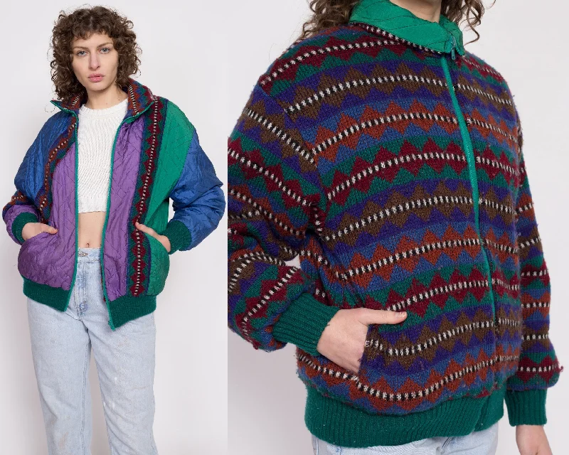 80s Color Block & Geometric Knit Reversible Jacket - LargeCamping Jackets