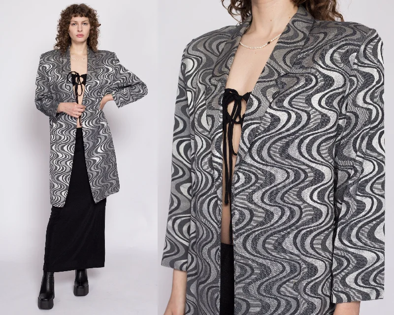 80s Silver & Black Wavy Op Art Jacket - LargeSafari Jackets