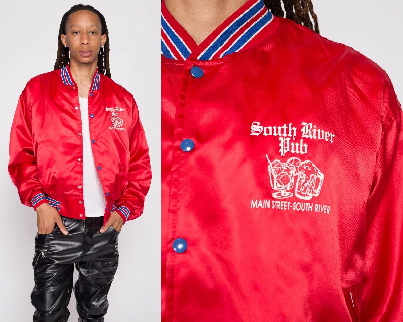 80s South River Pub Red Satin Bomber Jacket - Men's XLAsymmetrical Jackets