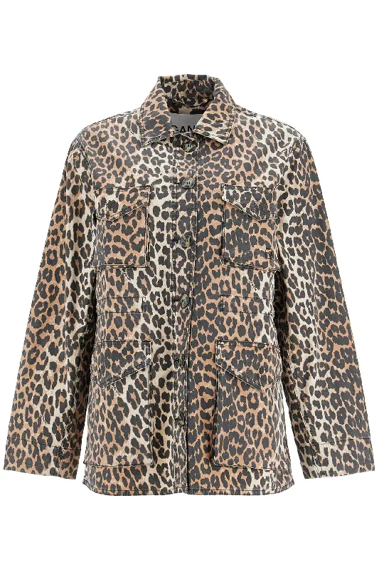 Ganni Women's Leopard Print Canvas OvershirtVarsity Jackets