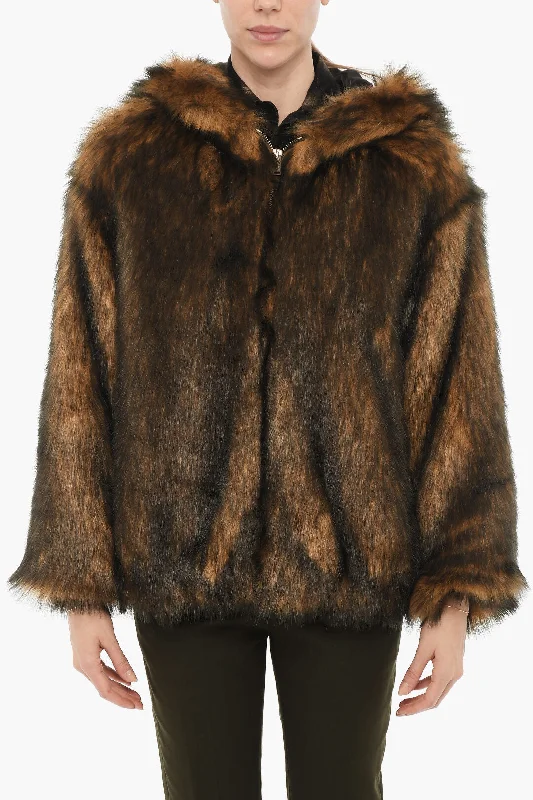 HALFBOY Faux Fur Jacket with HoodRainproof Jackets