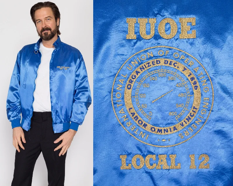 Large 80s Operating Engineers Union Blue Satin JacketArtist Jackets