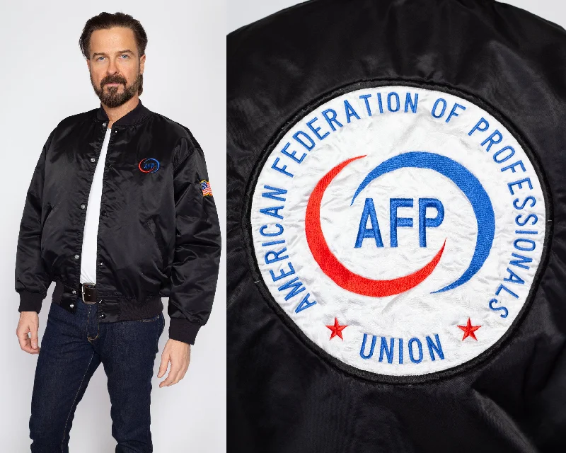 Large 90s American Federation Of Professionals Union Bomber JacketBeaded Jackets