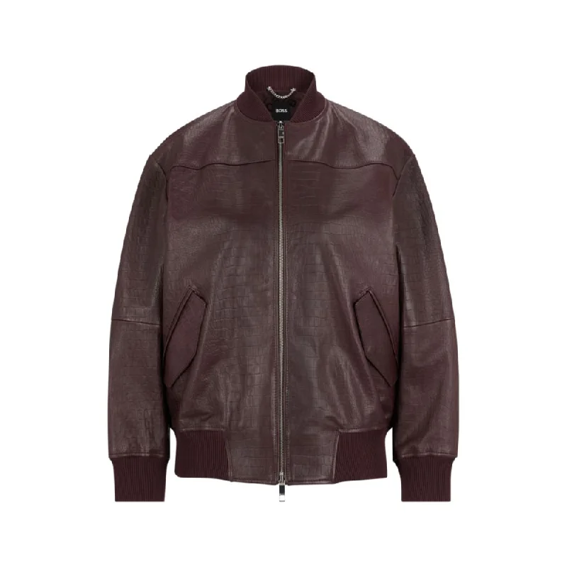 Leather bomber jacket with embossed crocodile motifBand Merch Jackets