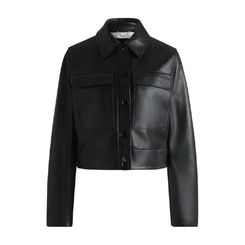 Leather jacket with contrast cuffs and buttoned closureHip-Hop Jackets