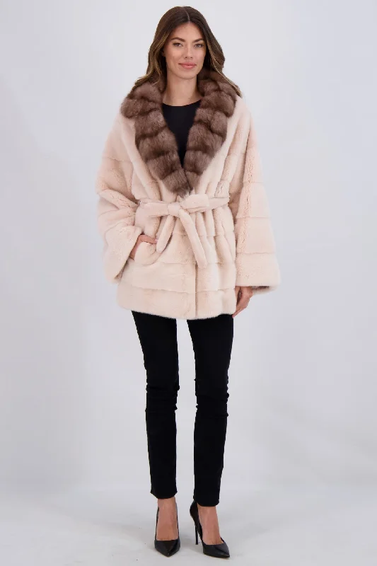 MINK JACKET WITH SABLE COLLAR, BELTCorduroy Jackets