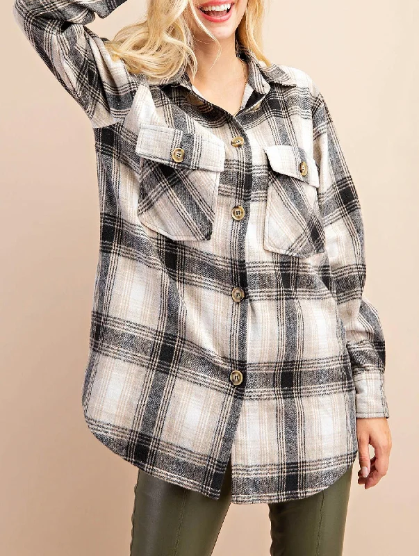 Plaid Shirt Jacket In Black/tanFestival Jackets