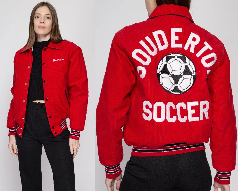 Small 80s Red Corduroy Soccer Team Varsity JacketWork Jackets