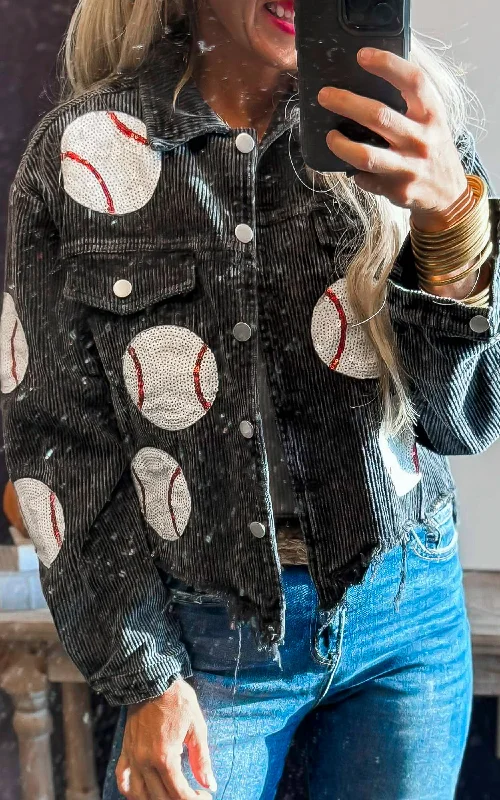 Vintage Black Baseball Corduroy JacketPainted Jackets